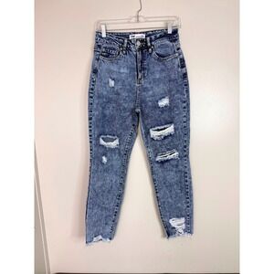 YMI Jeans Women 7/28 Dream Fit High Rise Ankle Acid Wash Distressed Ripped Blue